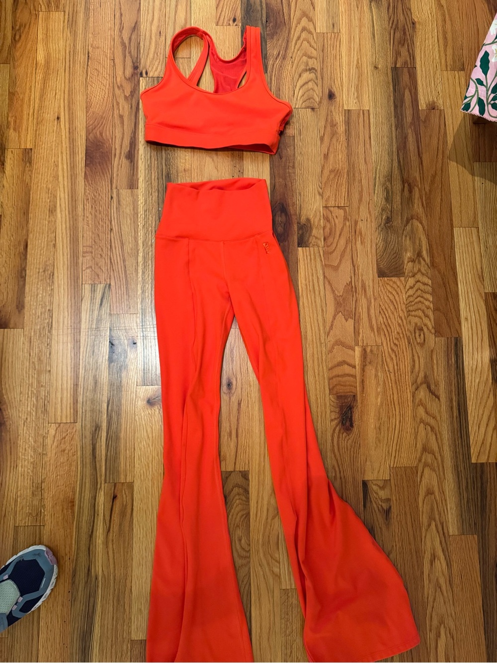P.E Nation Neon Orange Flare Leggings with Matching Sports Bra